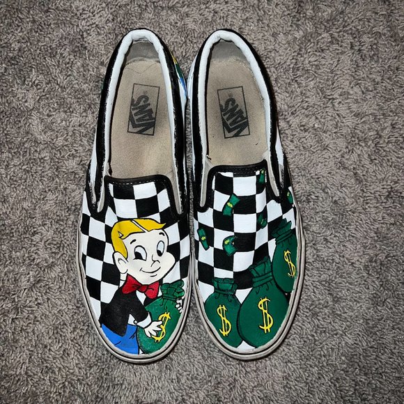 Vans 721356 Custom Hand Painted Richie Rich Slip On Shoes Men’s 9.5 Women\'s 11 main image 4